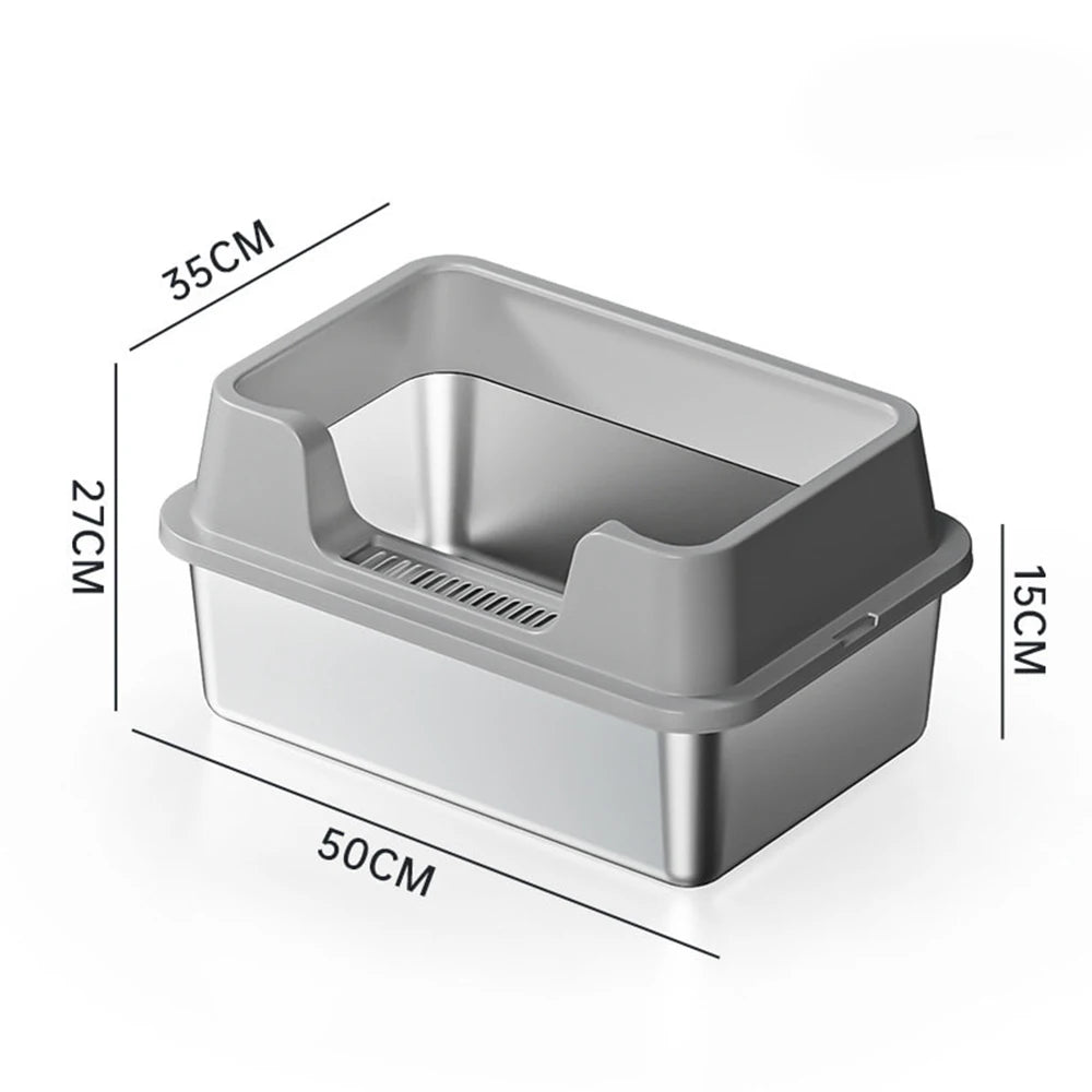 Premium XXL Stainless Steel Cat Litter Tray With Lid by PawHaven
