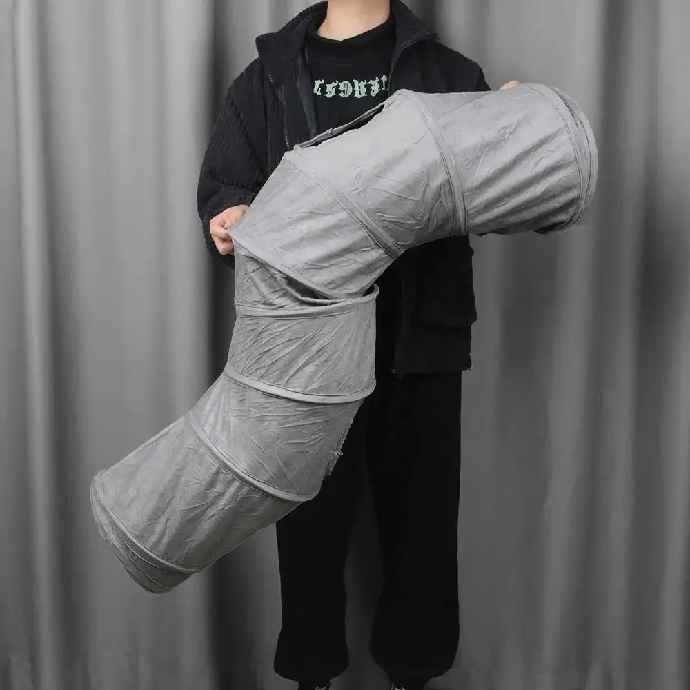 Gray Foldable Cat Tunnel 3 Holes Kitten Drill Bucket Toys Indoor Pet Toy Catwalk Tubing by PawHaven