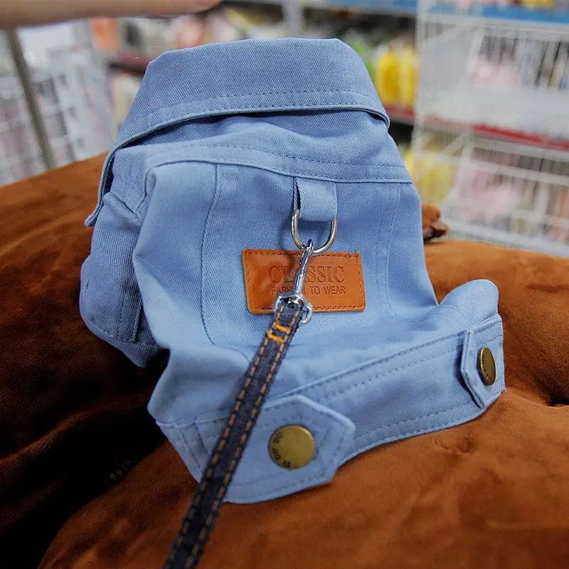 Spring Dog Suit Outfits Denim Coat Clothes with D Leash Ring for Small Medium Dogs Puppies Pet Color Jean small Dog Costume by PawHaven