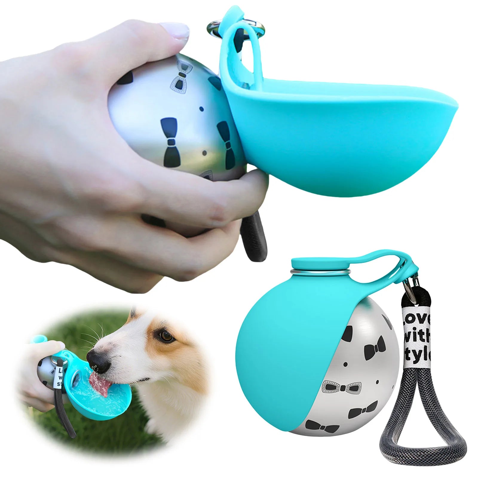 2-In-1 Dog Water Bottle with Silicone Bowl Foldable Pet Water Bottle No-Spill Stainless Steel Ideal for Walking Hiking & Travel by PawHaven