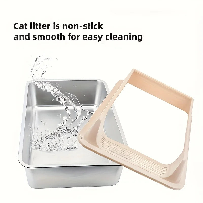Stainless Steel Litter Box, Semi-enclosed Splash-proof And Leak-proof Design, Removable Lid, Suitable For Big Cats, And More by PawHaven