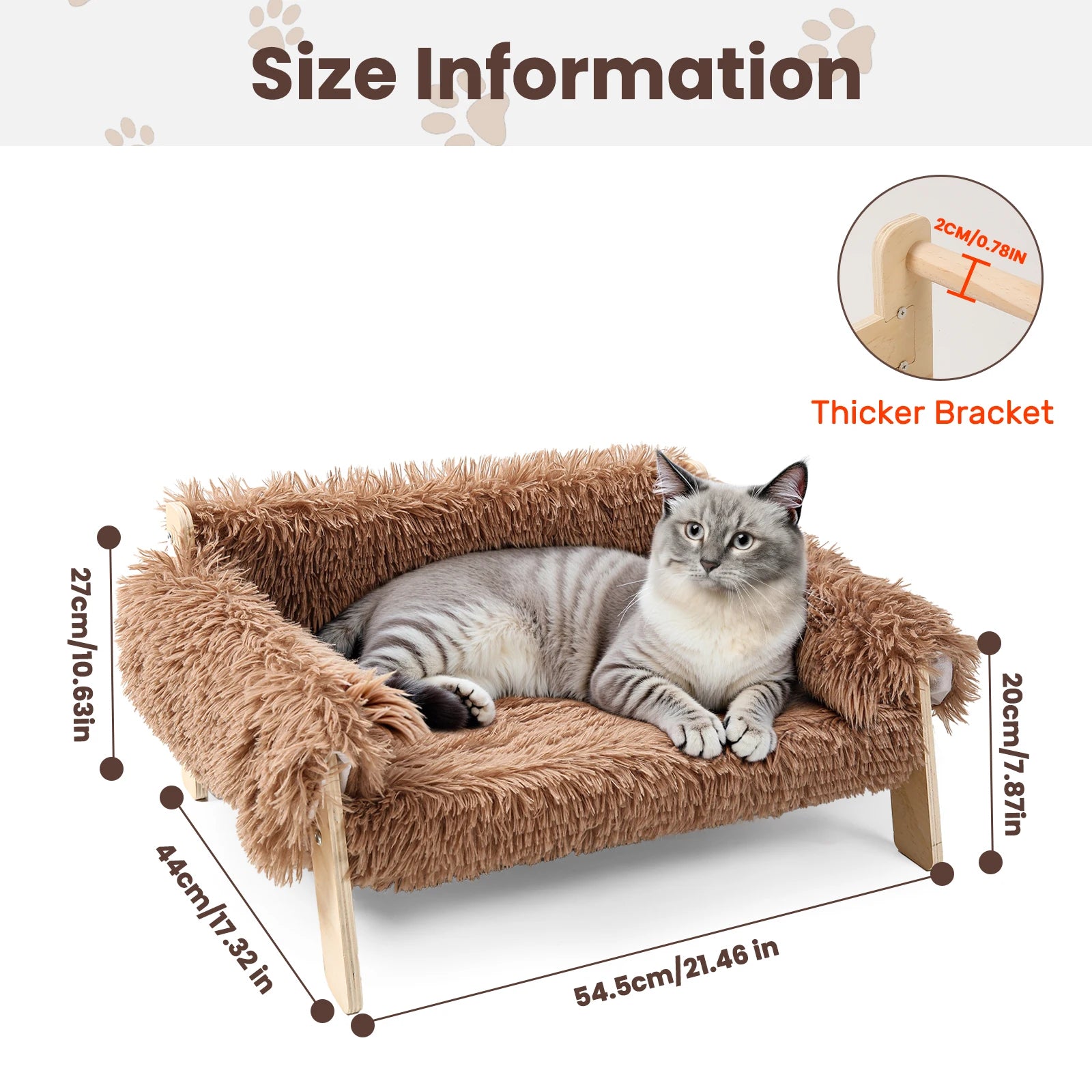 Large Cat Bed Sturdy Wooden Leg Raised Plush Cat Sofa Bed Kitten Bed for Indoor Cats - Soft Cat Couch by PawHaven