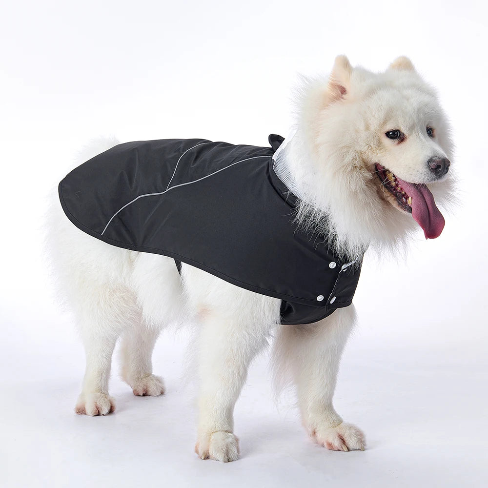 Casual Robe Style Waterproof Dog Raincoat for Large Dogs, Breathable Mesh Lining, Reflective Cross & Bar Strips on Back by PawHaven