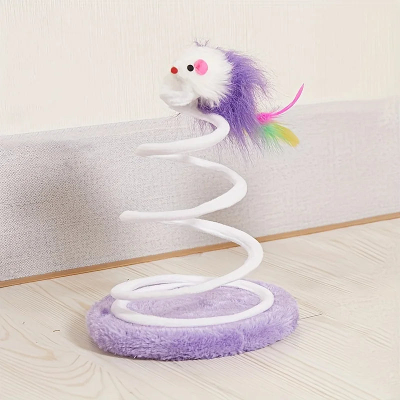 1 PCS Cat Spring Toy Color Mouse Teasing Cat Toy Plush Spring Cat Interactive Toy Feather Self-Hilarious Toy by PawHaven
