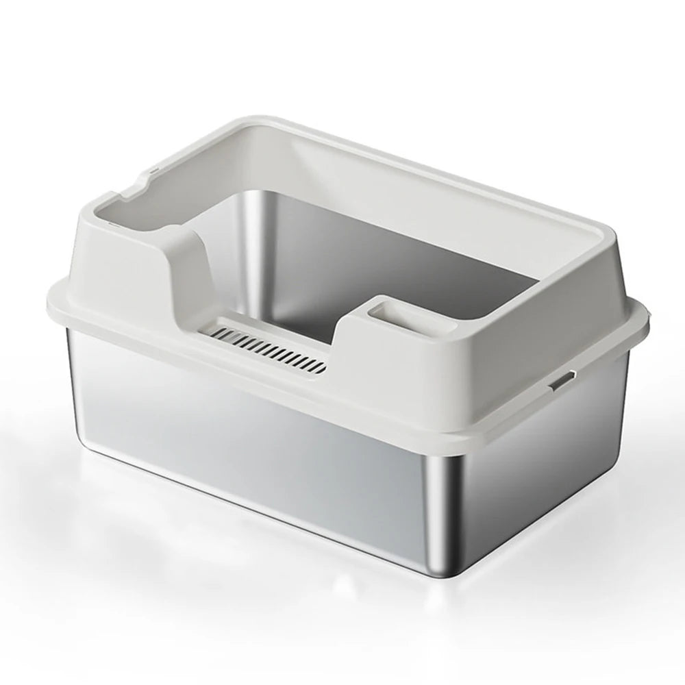 Premium XXL Stainless Steel Cat Litter Tray With Lid by PawHaven