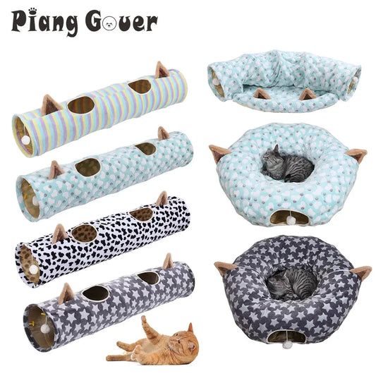 Detachable Foldable Plush Non-slip Cat Ears Tunnel Tube Pet Toys with Sleeping Pad Indoor Kitten Interactive Toy Pet Supplies by PawHaven
