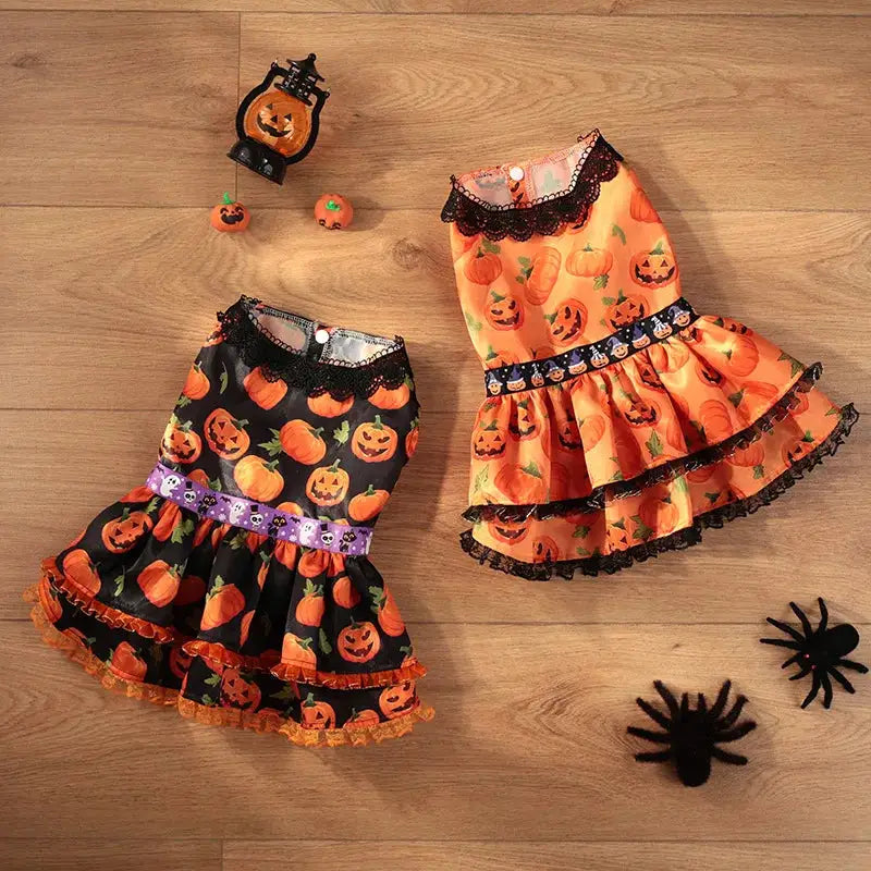 Halloween Dog Dress for Small Medium Large Dogs Pumpkin Pet Costume Party Outfit by PawHaven