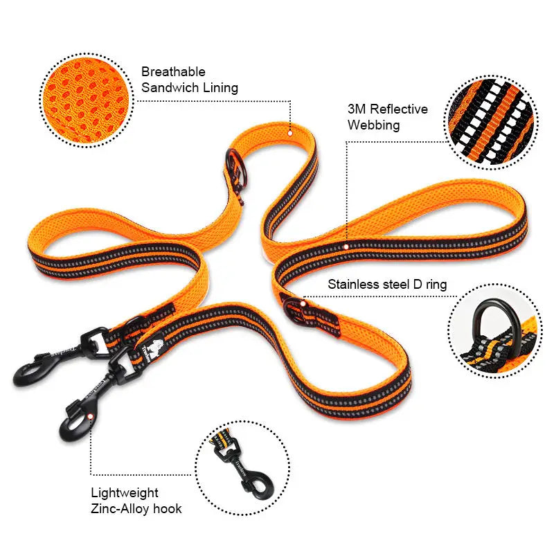 TrueLove Hand Free Dual Dog Lead Reflective 2 Dogs by PawHaven