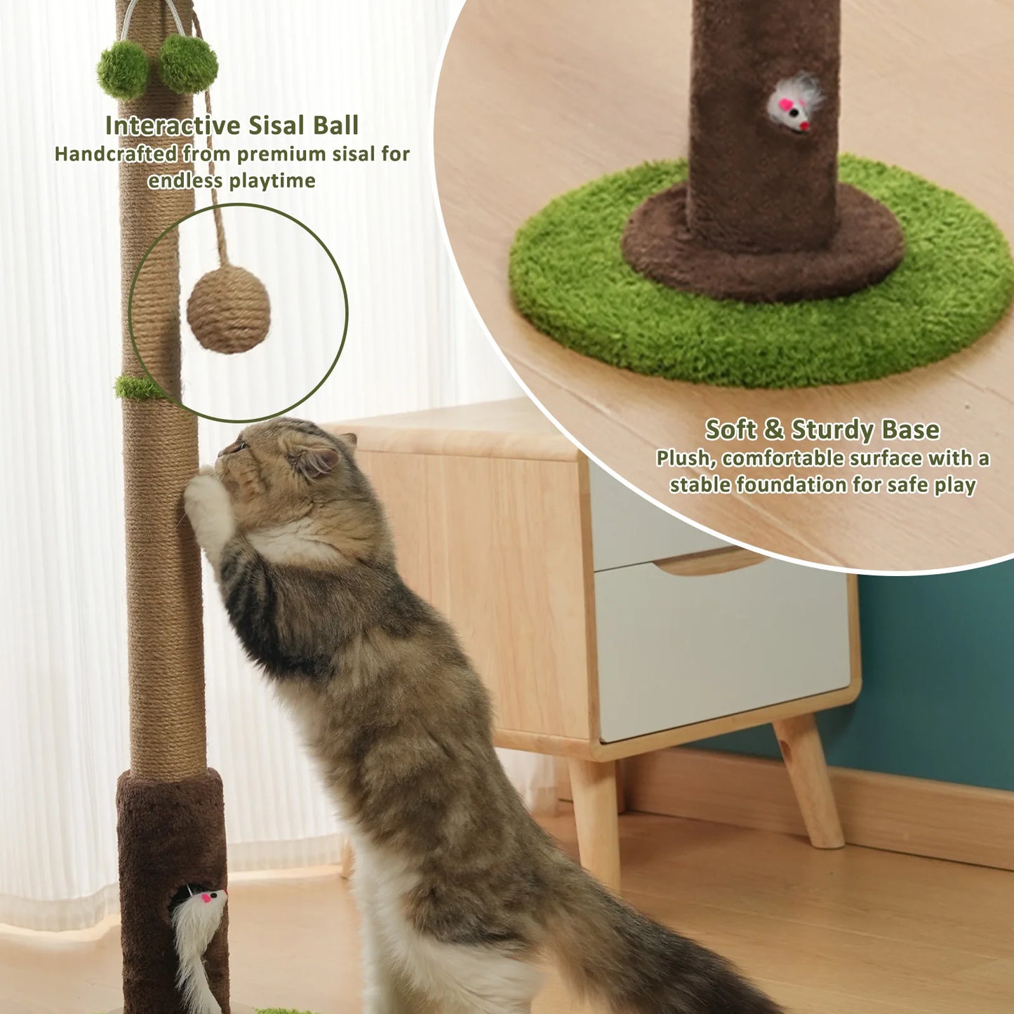 Premium Sisal Tree Cat Scratcher With Toys by PawHaven