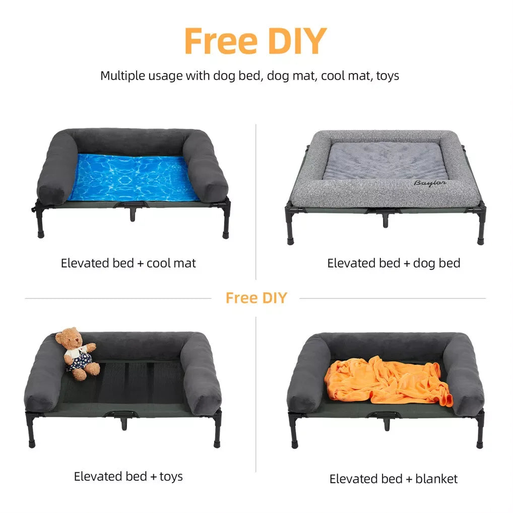 BINGOPAW Outdoor Dog Bed Elevated Cooling Pet Lounger with Detachable Plush Bolster Mesh Cot Sleep for Camping by PawHaven
