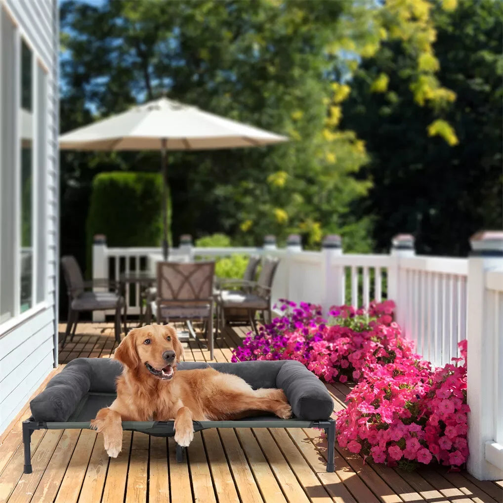 BINGOPAW Outdoor Dog Bed Elevated Cooling Pet Lounger with Detachable Plush Bolster Mesh Cot Sleep for Camping by PawHaven