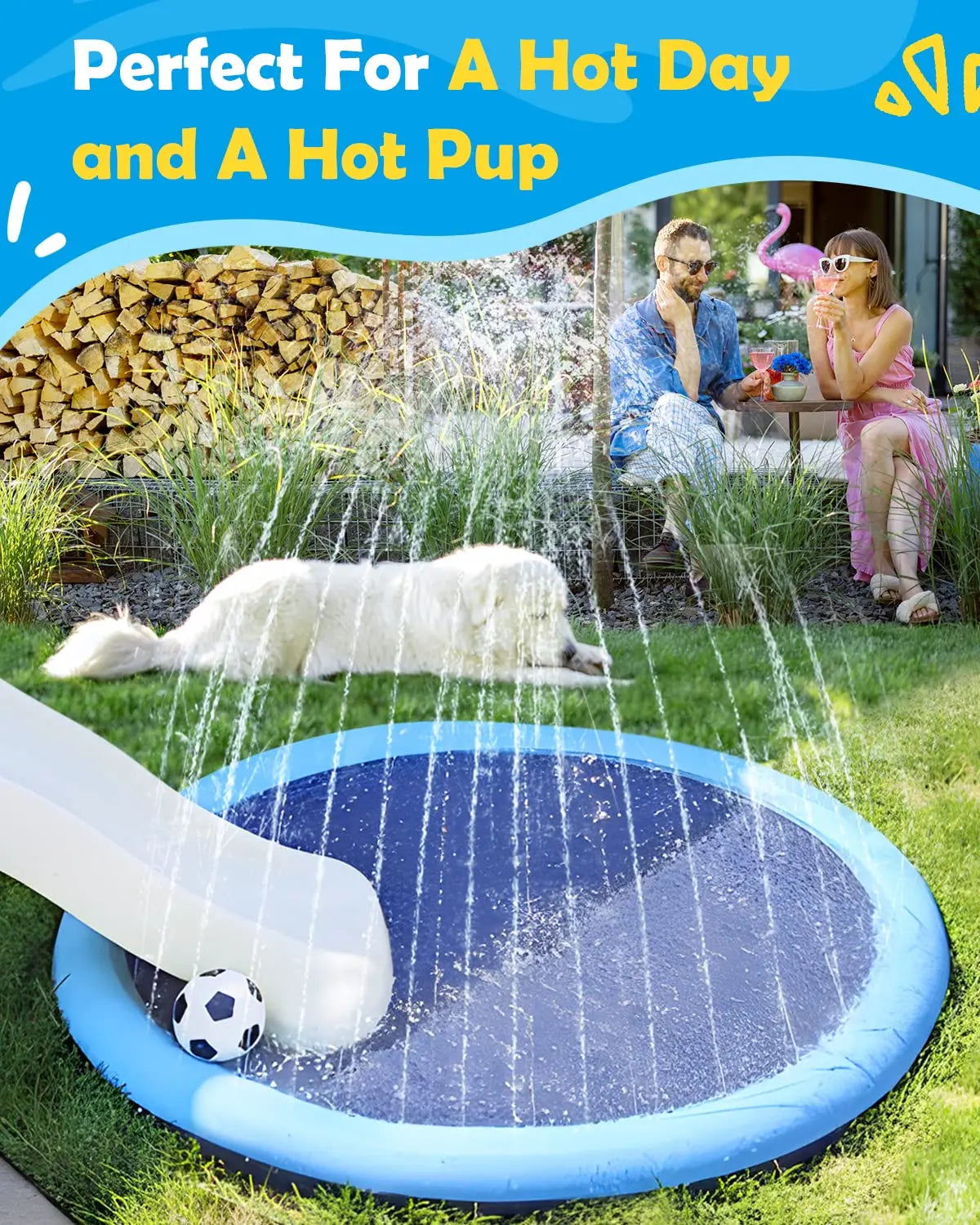Dog Splash Pad Thick Sprinkler Pool Toy Anti-Slip Outdoor Summer Sprinkler Water Toy for Backyard Fountain Play Mat for Children by PawHaven
