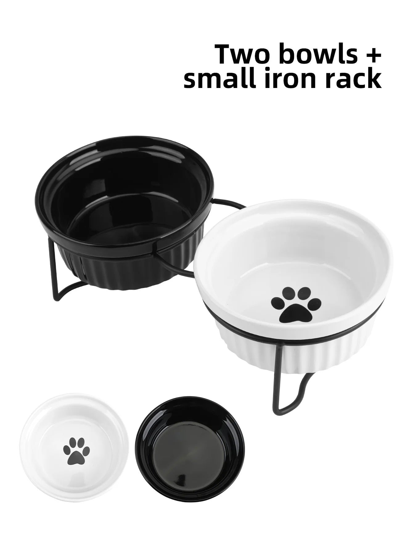 1 Set Elevated Ceramic Cat Bowls 1 Set Non-Slip Ceramic Cat Food And Water Bowls With Iron Bracket, Elevated Tilted Cat Feeder by PawHaven