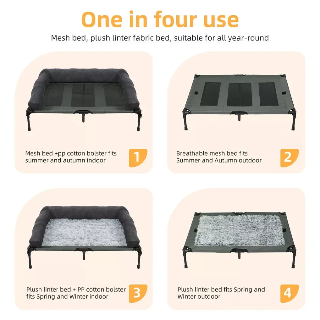 BINGOPAW Outdoor Dog Bed Elevated Cooling Pet Lounger with Detachable Plush Bolster Mesh Cot Sleep for Camping by PawHaven