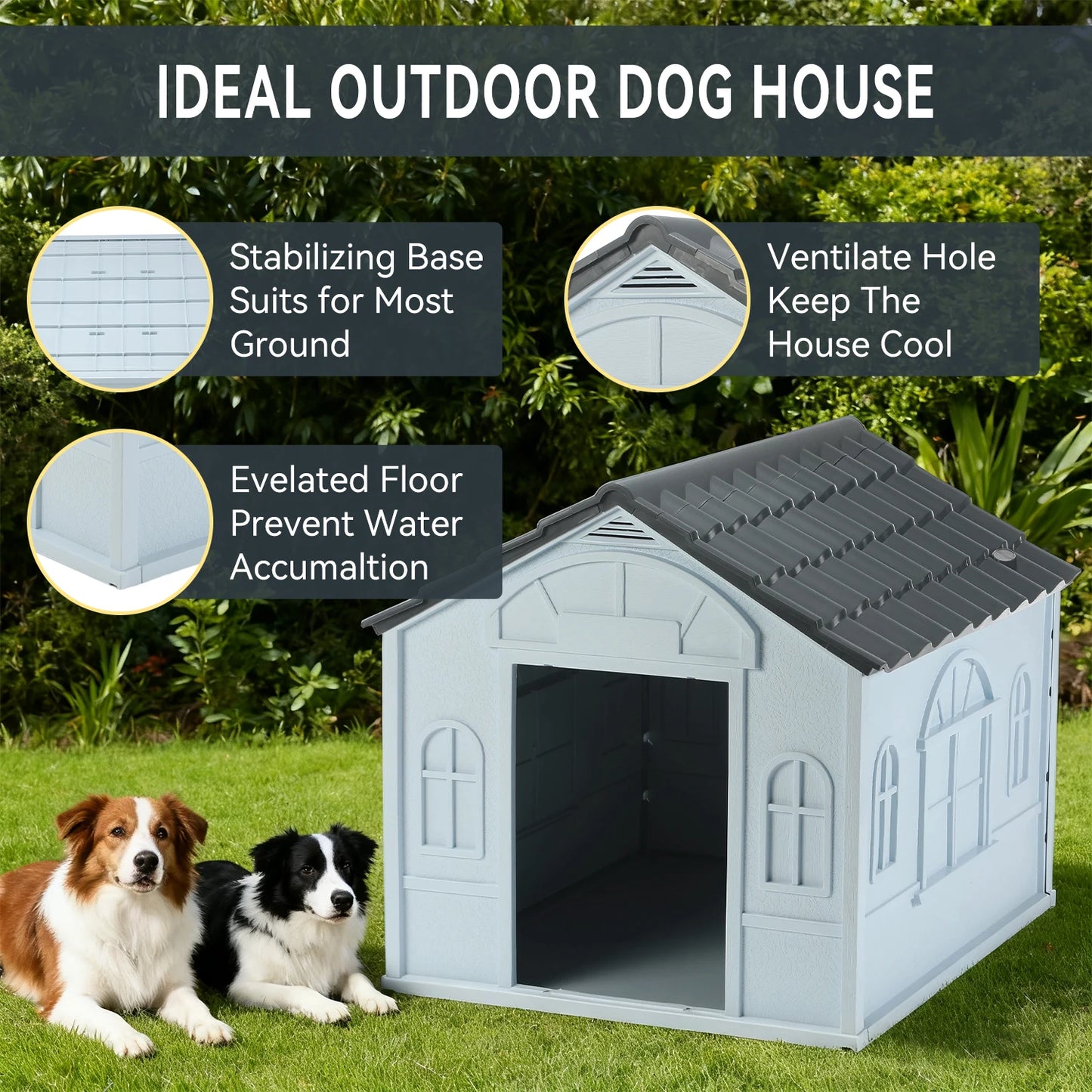 Plastic Dog House Waterproof Ventilate Dog Kennel All Weather Indoor Outdoor Insulated Doghouse Puppy Shelter, Easy to Assemble by PawHaven