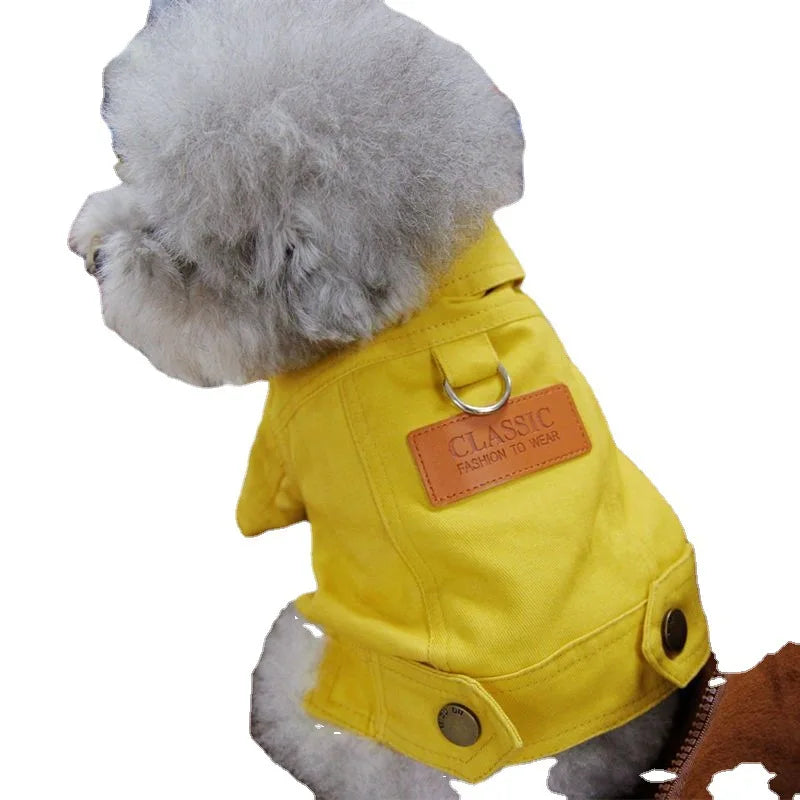 Spring Dog Suit Outfits Denim Coat Clothes with D Leash Ring for Small Medium Dogs Puppies Pet Color Jean small Dog Costume by PawHaven