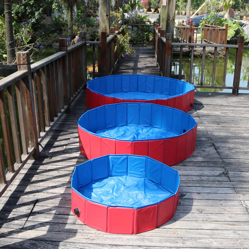 160*30cm/120*30cm/80*20cm Pet Pool Foldable Dog Bath Swimming Pool Portable Pet Pool With Drain valve Outdoor Dog Bathing Tub by PawHaven