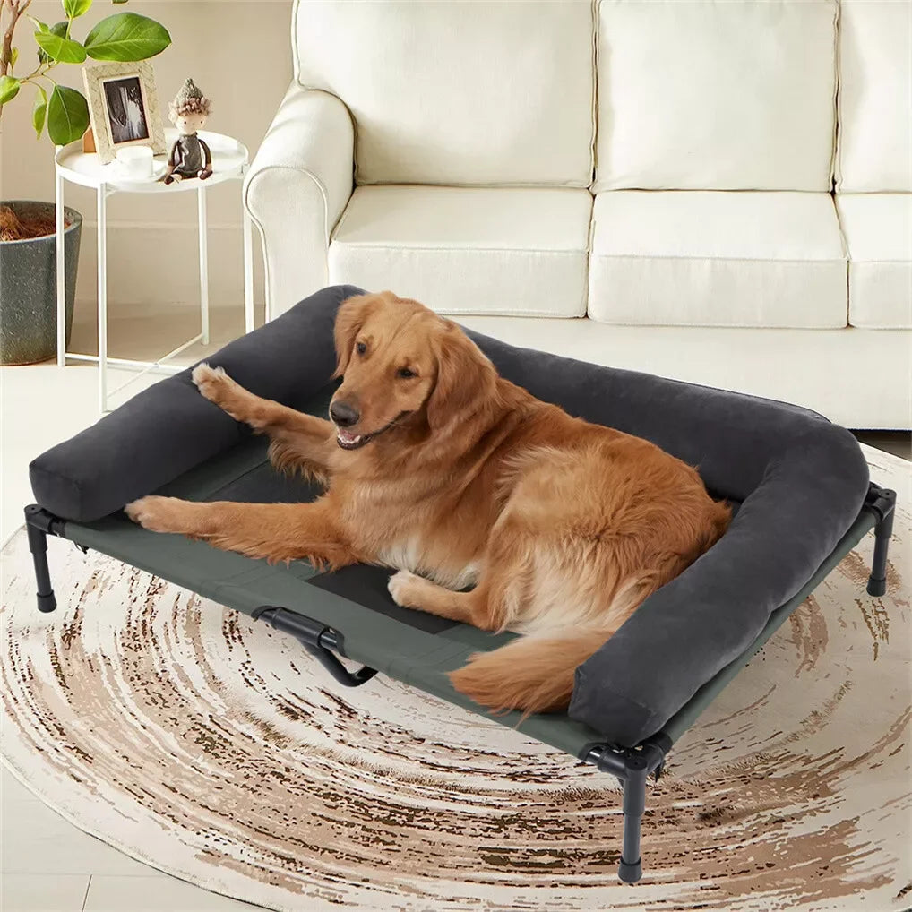 BINGOPAW Outdoor Dog Bed Elevated Cooling Pet Lounger with Detachable Plush Bolster Mesh Cot Sleep for Camping by PawHaven