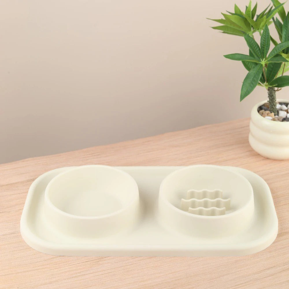 2-in-1 Silicone Pet Double Bowl Set, Anti-Spill Non-Slip Feeding Bowl Mat for Cats & Dogs Anti-Leak Anti-Gulping Feeding Bowl by PawHaven