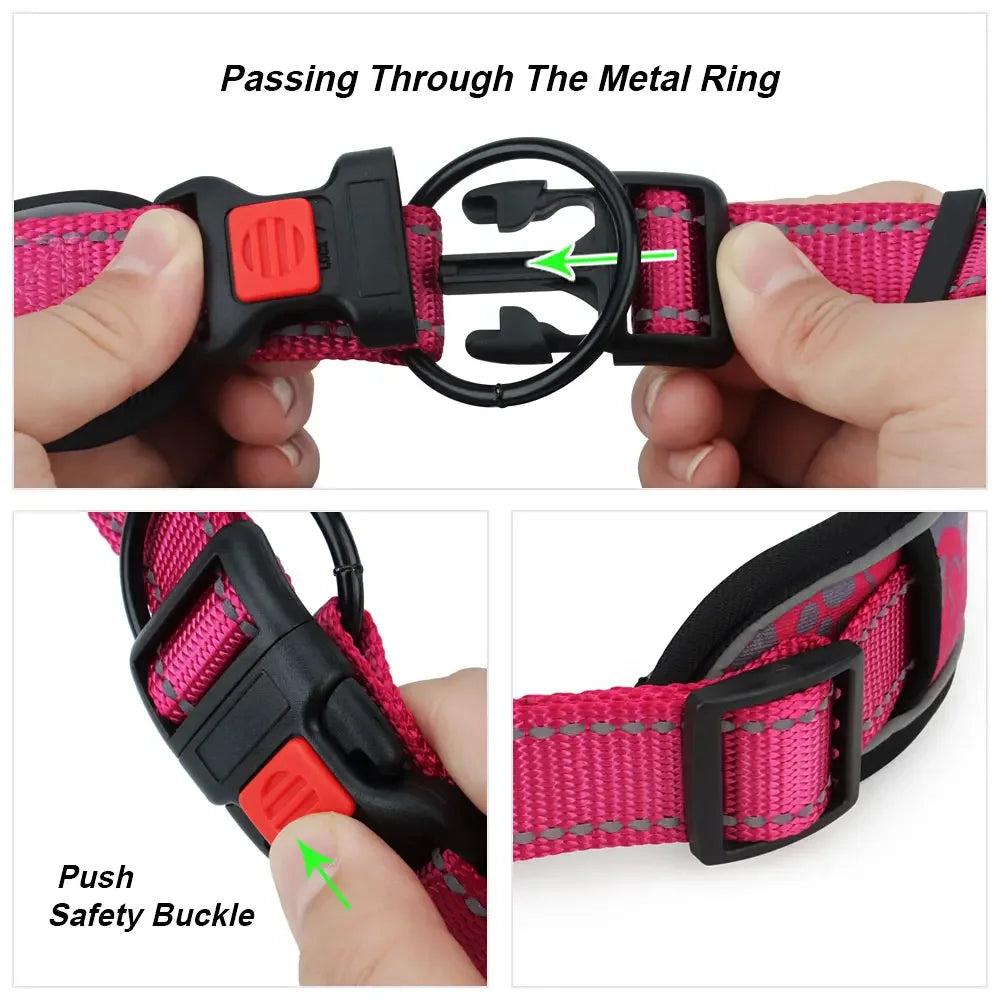 Medium Big Dog Collar Comfortable Soft Neck Adjustable Widen Thicken Reflective Durable for Large Dogs Walk Pet Collar by PawHaven