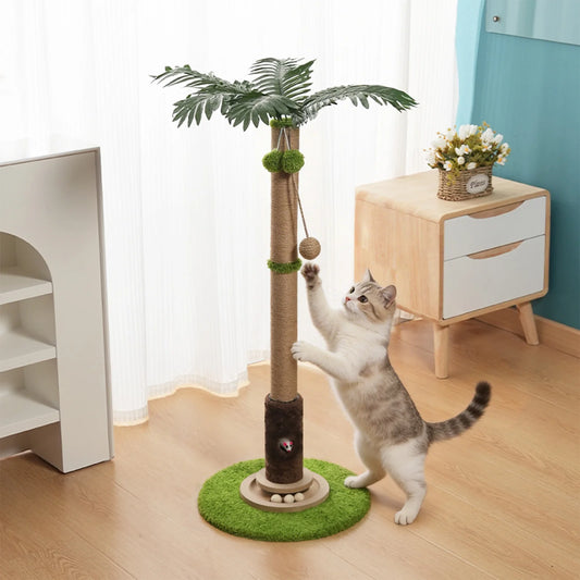 56CM/93CM Tree Cat Scratch Post with Two Dangling Balls & Spring Ball Toys Cats with Rat Hole Suitable for Kitten Adult Cats by PawHaven