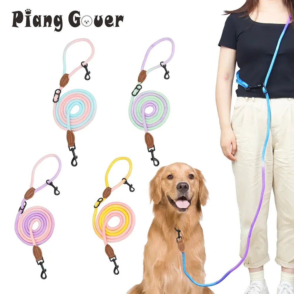 Double Head Dog Leash Crossbody Pet Round Traction Rope Lead Training Walking Cat Leashes by PawHaven