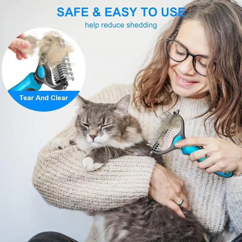 2in1 Stainless Pet Deshedding Brush Dog Hair Remover Pet Fur Knot Cutter Puppy Cat Comb Brushes Dogs Grooming Shedding Supplies by PawHaven
