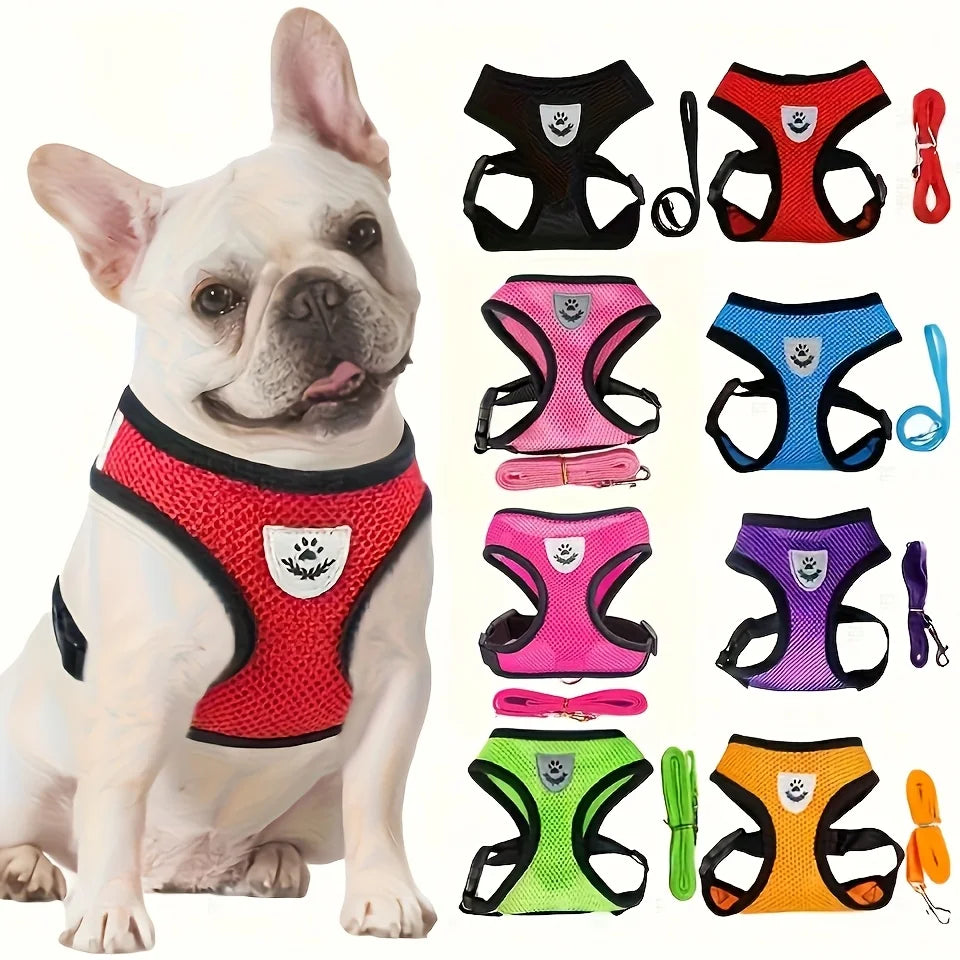 Pet Leash Dog Harness Mesh Breathable Chest Strap Dog Collar Outdoor Vest-Style Walking Doggy Tie-up Comfortable Training Leash by PawHaven