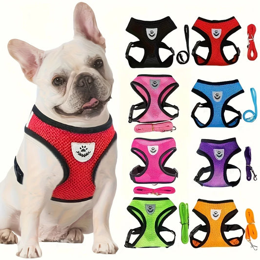 Pet Leash Dog Harness Mesh Breathable Chest Strap Dog Collar Outdoor Vest-Style Walking Doggy Tie-up Comfortable Training Leash by PawHaven
