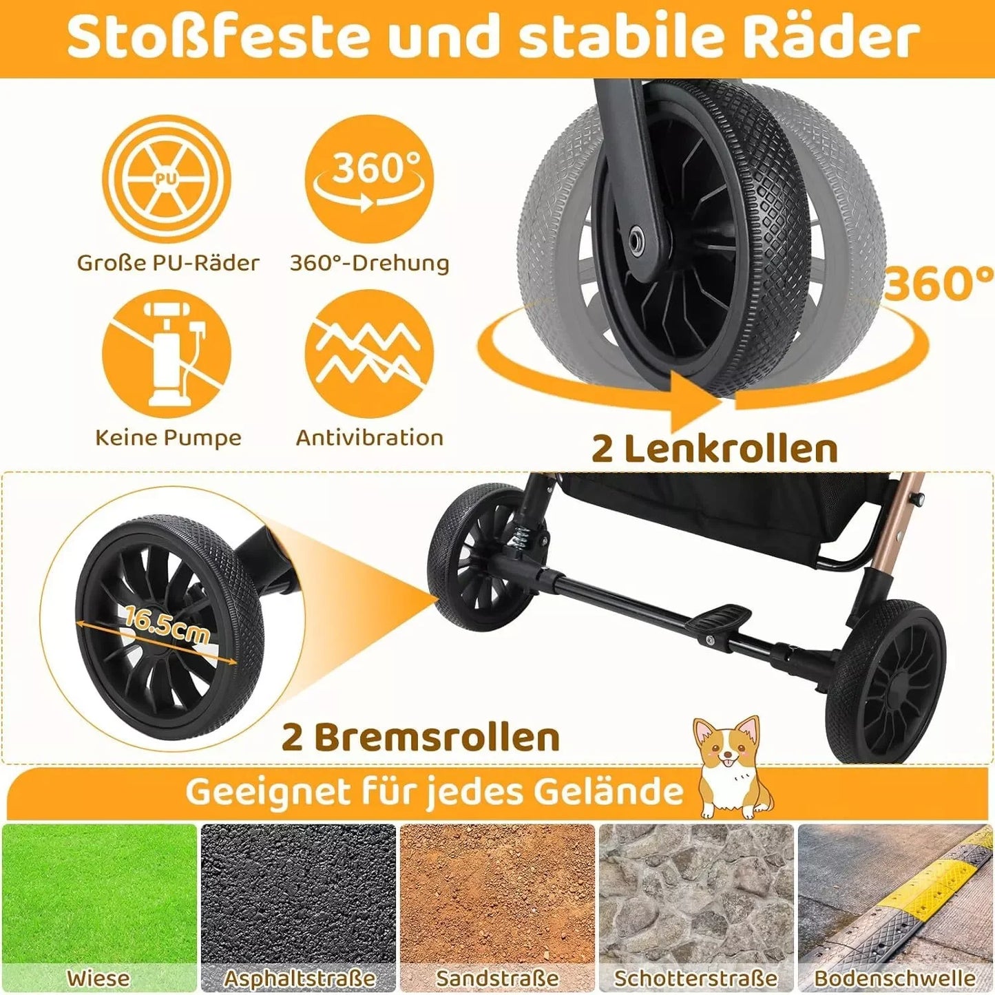 Dog Buggy 2 in 1 Stroller Dog Box Transport Foldable Cat Stroller, 360° Wear-resistant Rubber Wheels, with Storage Basket by PawHaven