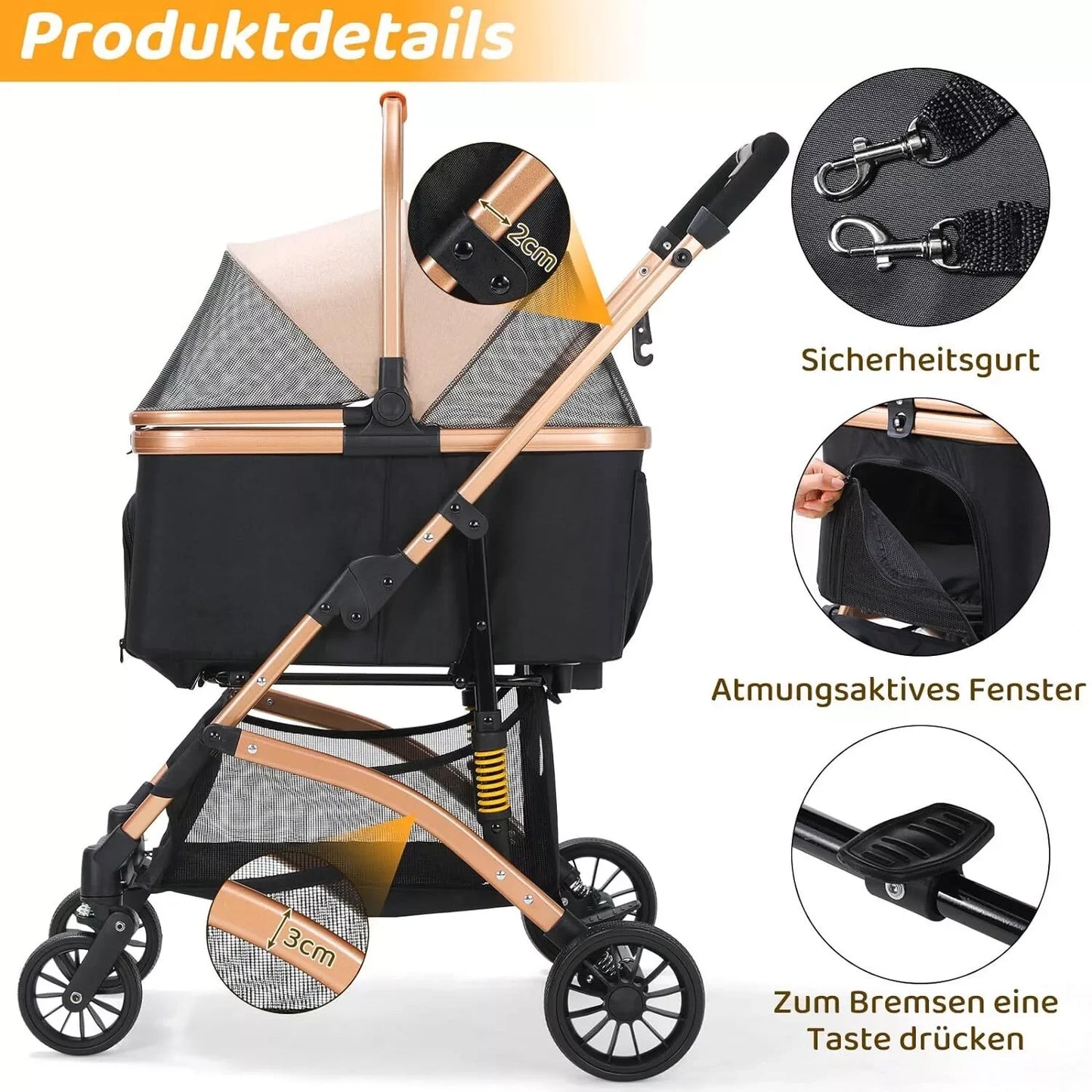 Dog Buggy 2 in 1 Stroller Dog Box Transport Foldable Cat Stroller, 360° Wear-resistant Rubber Wheels, with Storage Basket by PawHaven