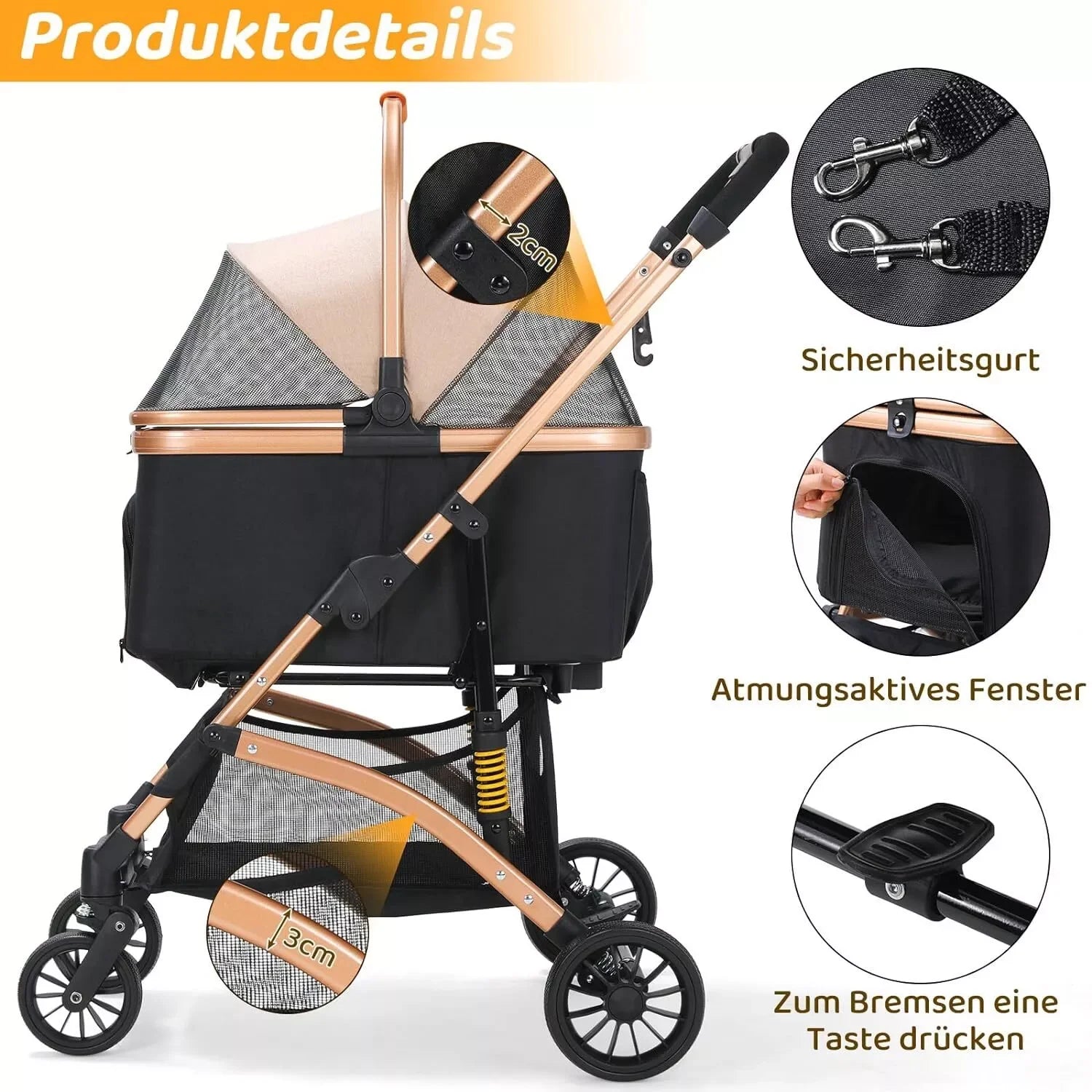 Dog Buggy 2 in 1 Stroller Dog Box Transport Foldable Cat Stroller, 360° Wear-resistant Rubber Wheels, with Storage Basket by PawHaven