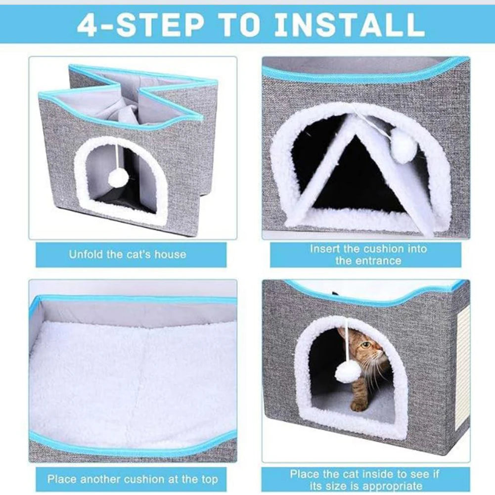 Premium Velvet Cat Cave With Scratching Pad by PawHaven