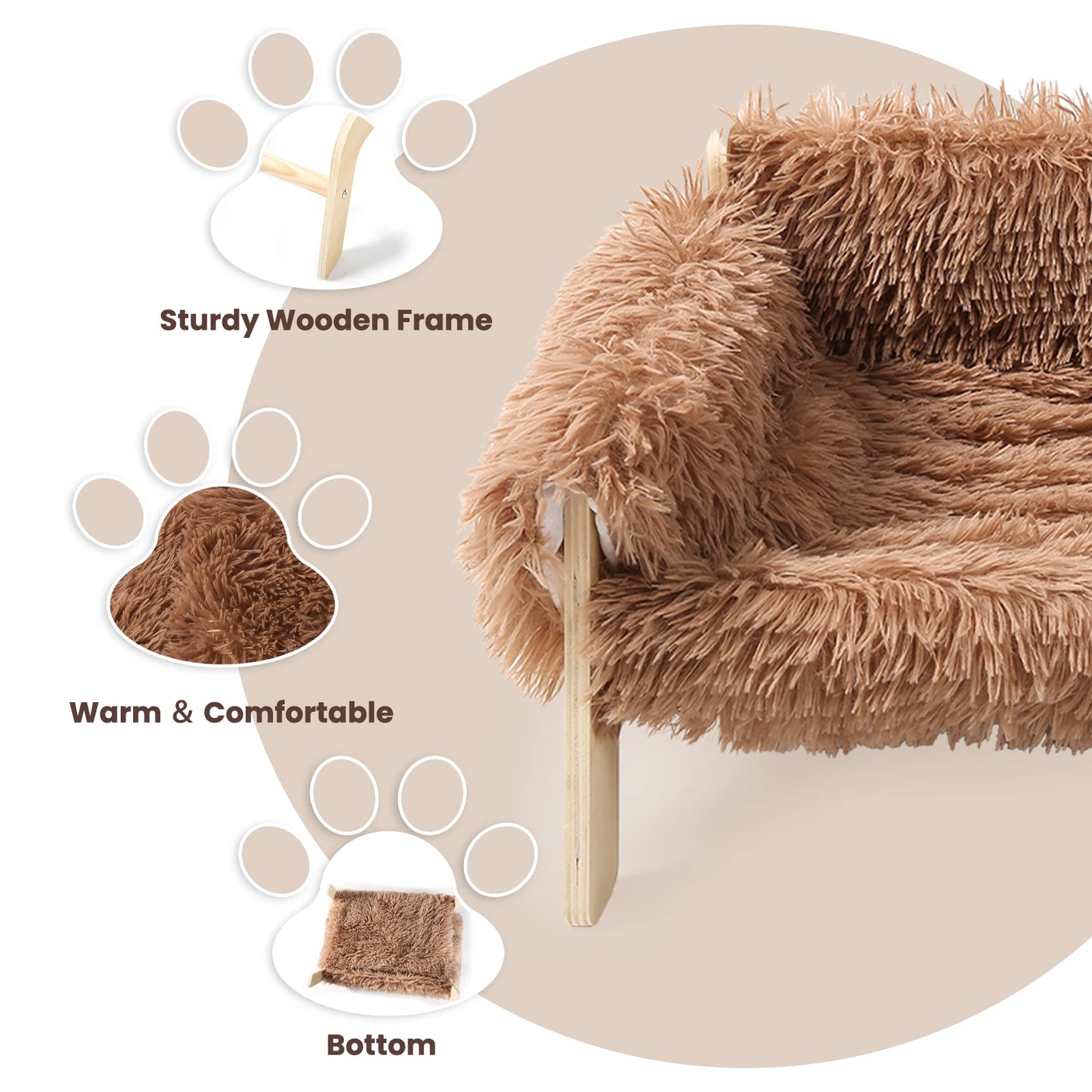 Large Cat Bed Sturdy Wooden Leg Raised Plush Cat Sofa Bed Kitten Bed for Indoor Cats - Soft Cat Couch by PawHaven