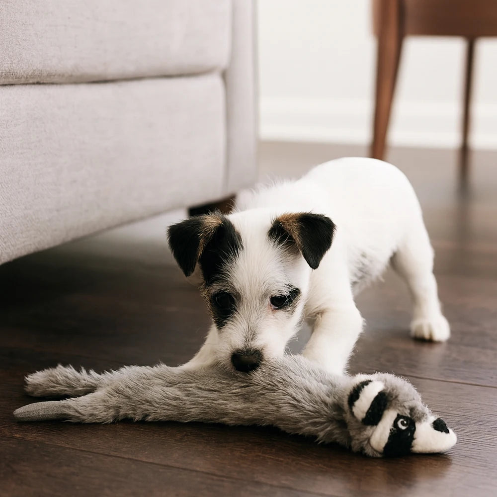 Premium Dual Squeaking Raccoon Plush Dog Toy by PawHaven