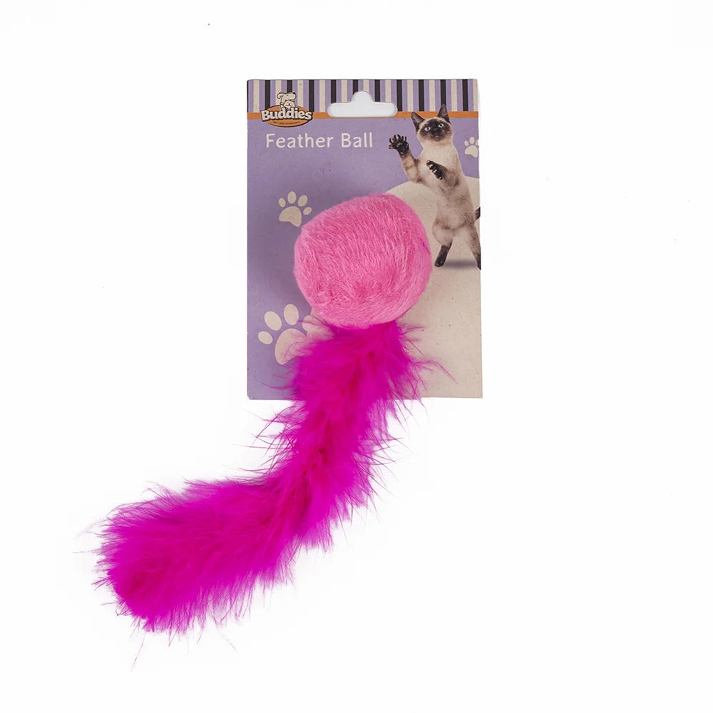 Feather Teaser Cat Toy Ball, Natural Wool Felt and Feathers for Interactive Play, Mental and Physical Stimulation by PawHaven