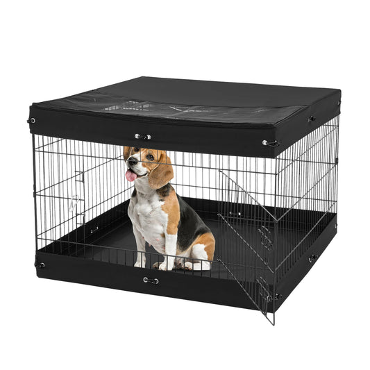 SucceBuy Dog Playpen Panels Foldable Metal Pet Exercise Pen Dog Fence Indoor Outdoor Pen with Top Cover & Bottom Pad for Dogs by PawHaven