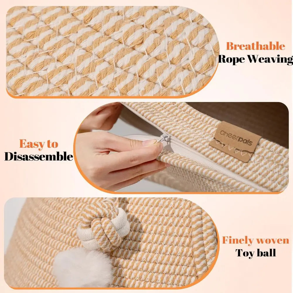 Cat Cave Bed amp Igloo Hideaway Durable Woven Yarn Cat House for Indoor Cats, ScratchResistant Hard Shell Nest with Washable Cu by PawHaven