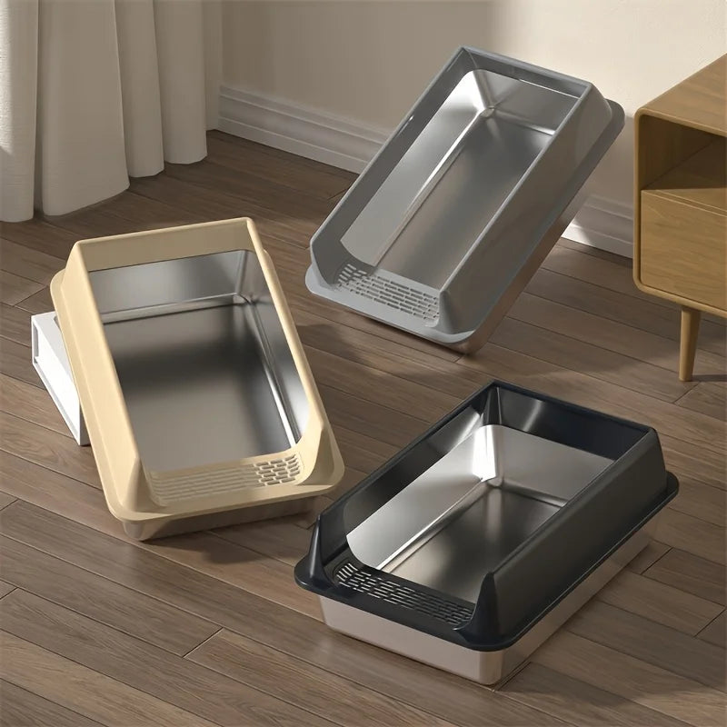 Stainless Steel Litter Box, Semi-enclosed Splash-proof And Leak-proof Design, Removable Lid, Suitable For Big Cats, And More by PawHaven