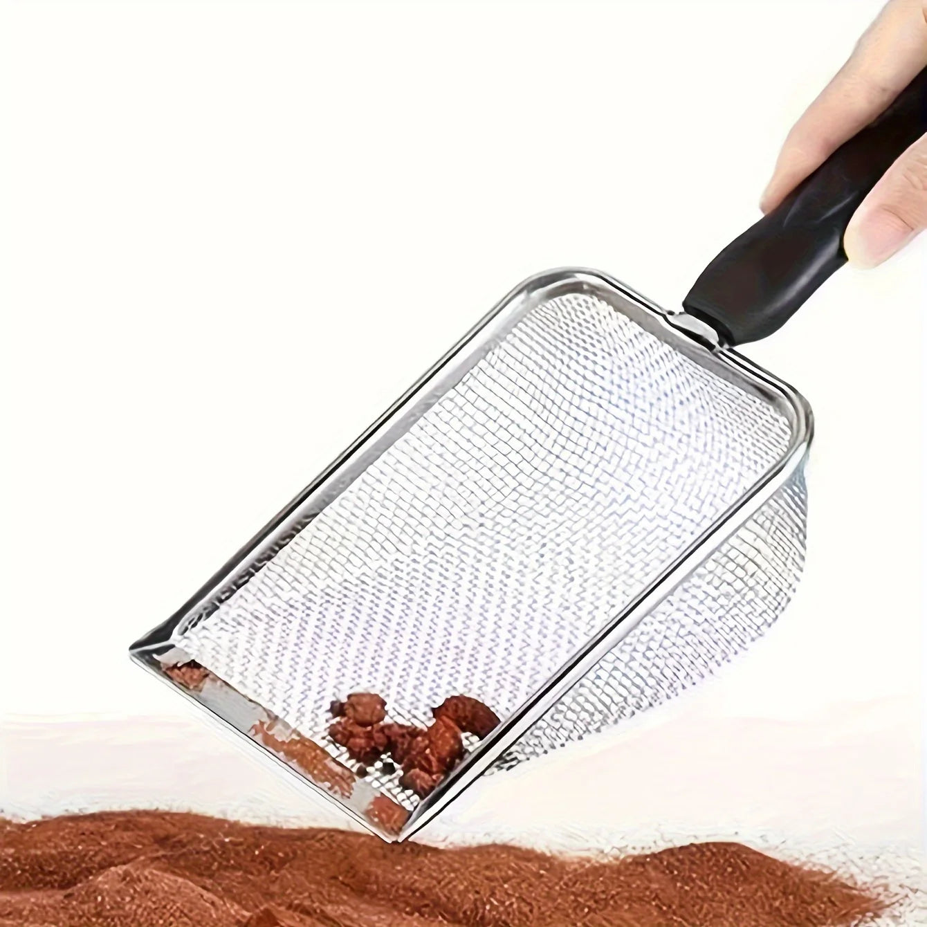 1 Pc Black handle stainless steel sand-sifting cat litter scoop - Small pet sand cleaning scoop by PawHaven