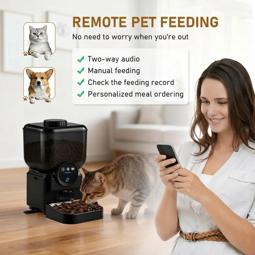 Automatic Cat Feeder Rechargeable Wifi Smart Pet Feeder App Controlled Cat Feeder With Camera Built-in battery Cat Dog Feeder by PawHaven
