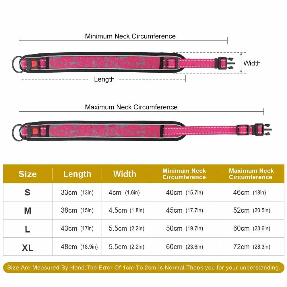 Medium Big Dog Collar Comfortable Soft Neck Adjustable Widen Thicken Reflective Durable for Large Dogs Walk Pet Collar by PawHaven