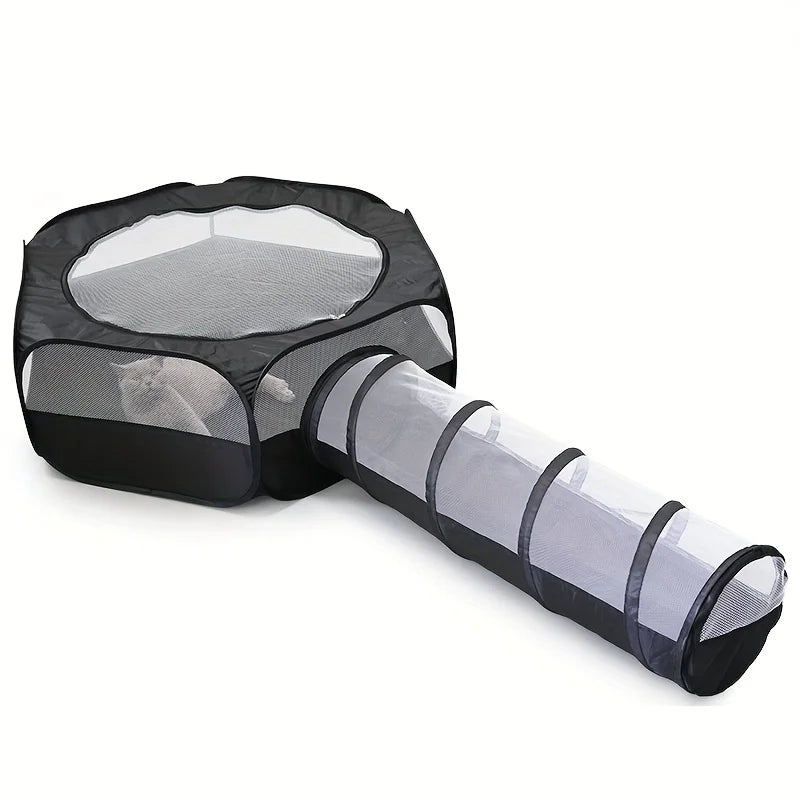 2-Piece Cat Tunnel & Play Mat Set - Foldable, Interactive Pet Toy ForCats And Dogs - Durable Polyester by PawHaven