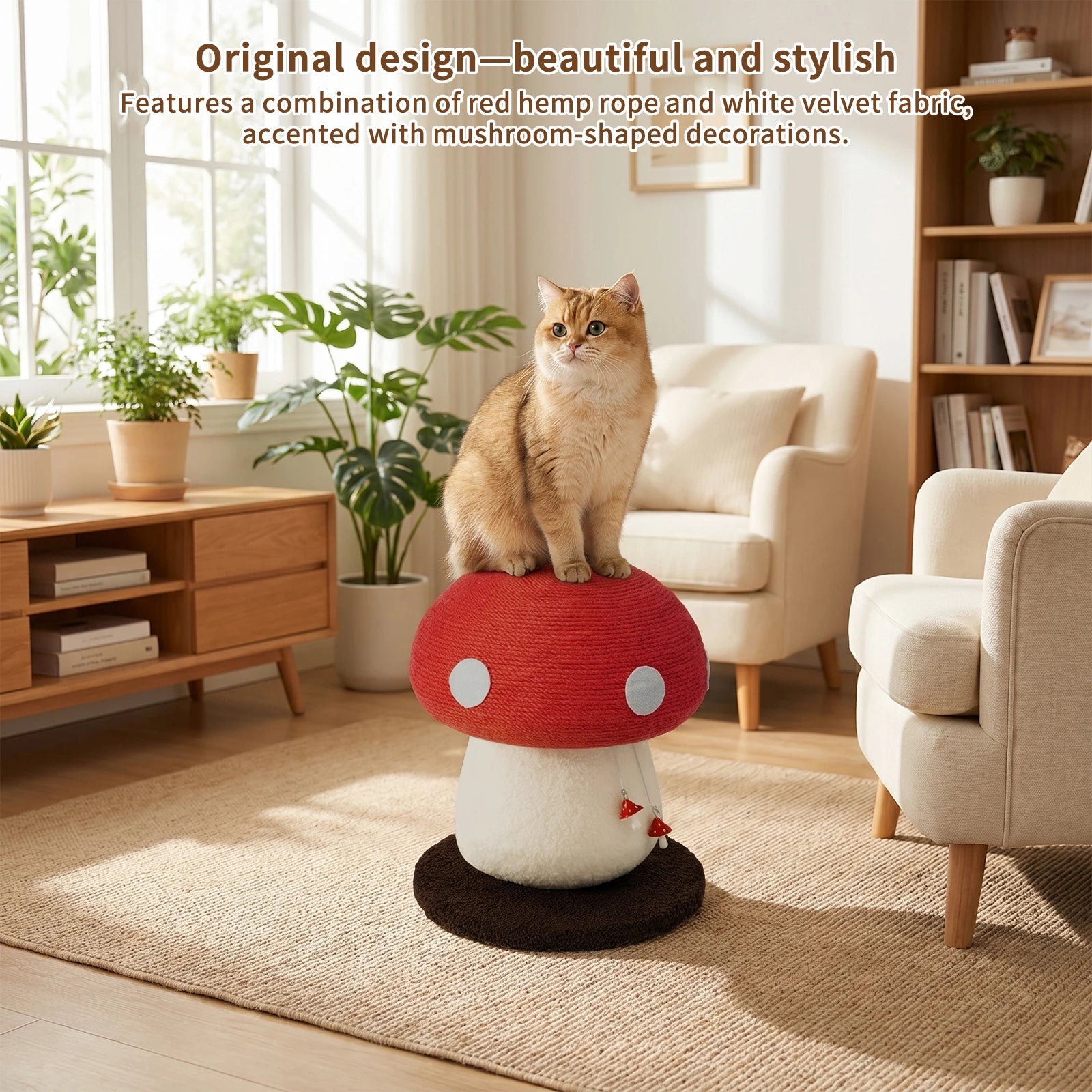 Mushroom Shape Sisal Rope Cat Scratcher Durable Climbing Post Play Toy For Indoor Cats Non Shedding Scratching Pole by PawHaven