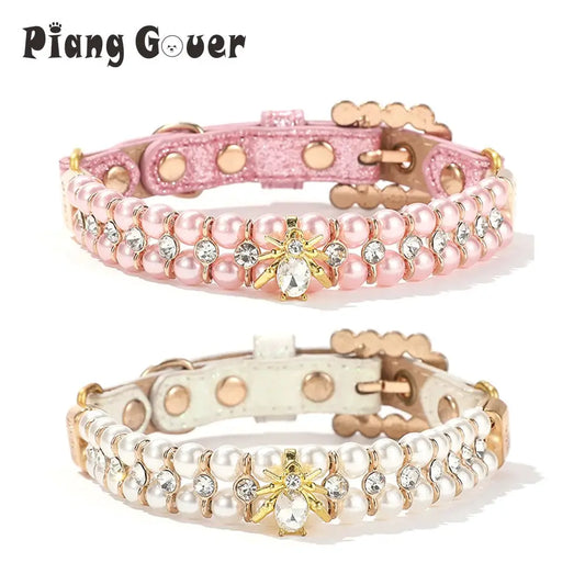 Artificial Pearl Crystal Small Dog Cat Collar Necklace Pendant Puppy Pet Collar Neck Chain by PawHaven
