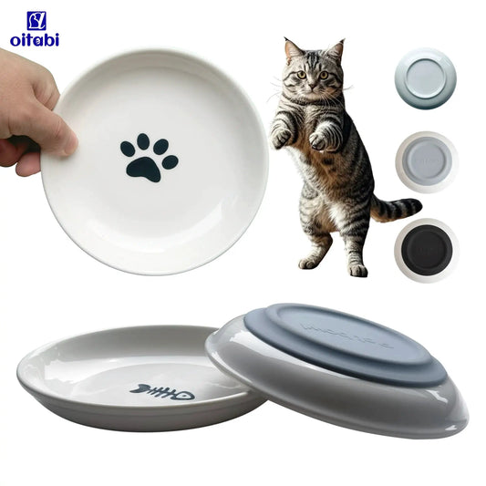 Oitabi 3PCS Cat Food Bowl, Ceramic Cat Bowls, Anti Whisker Fatigue Cats Bowl Set, Shallow Wide Kitten Plates for Food and Water by PawHaven