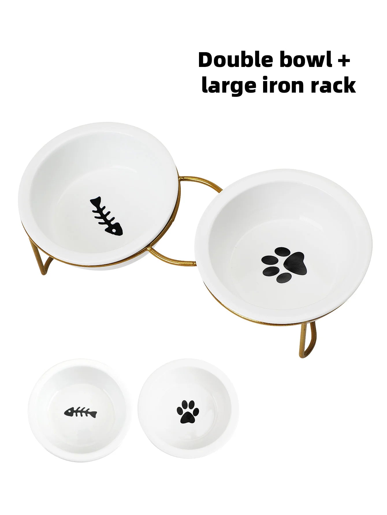 1 Set Elevated Ceramic Cat Bowls 1 Set Non-Slip Ceramic Cat Food And Water Bowls With Iron Bracket, Elevated Tilted Cat Feeder by PawHaven