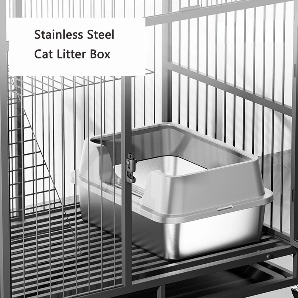 Premium XXL Stainless Steel Cat Litter Tray With Lid by PawHaven