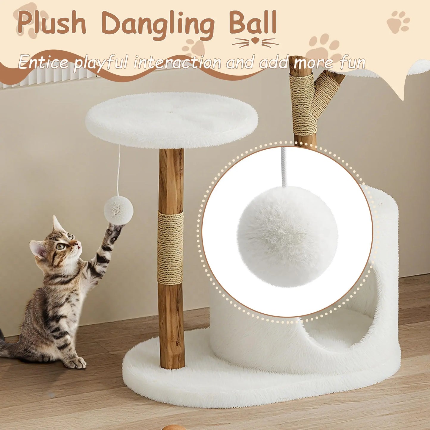 Real Wood Modern Cat Tree Tower With Wicker Condo Scratching Post Bed Boho Luxury Pet Furniture Indoor Cats Space-Saving by PawHaven