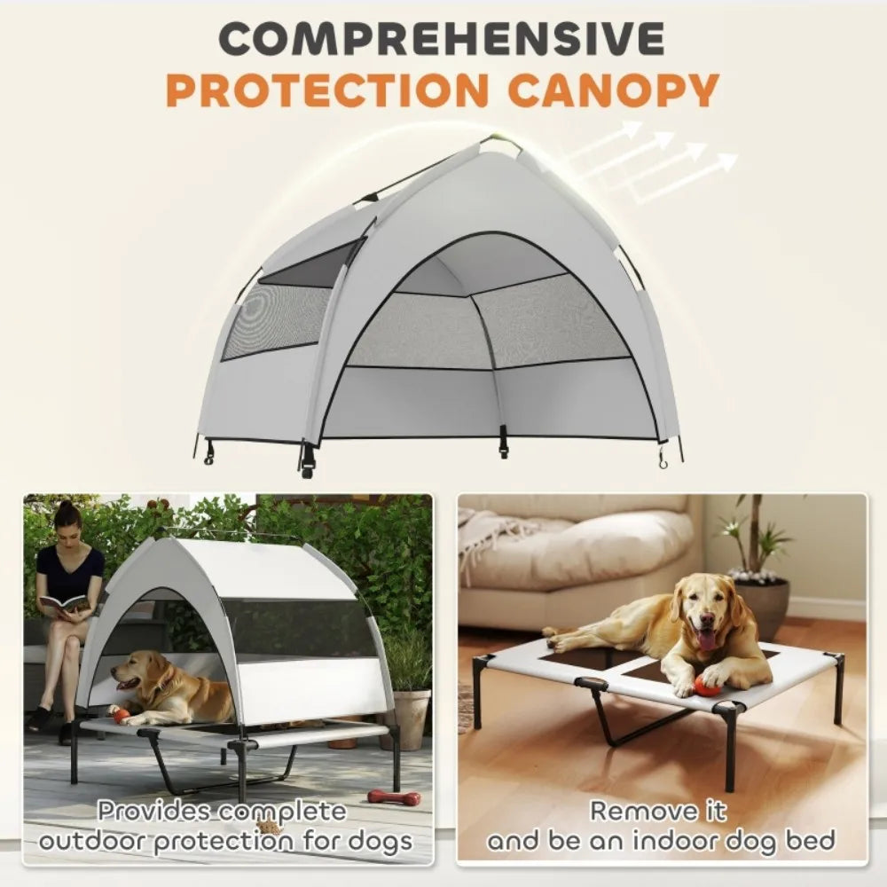 Portable Elevated Dog Bed with Removable Canopy, Cooling Raised Pet Cot for Medium Large Dogs, 92 x 75 x 89 cm by PawHaven